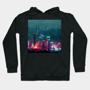 Flight Zone - Cyberpunk Cityscape Skyline Hoodie